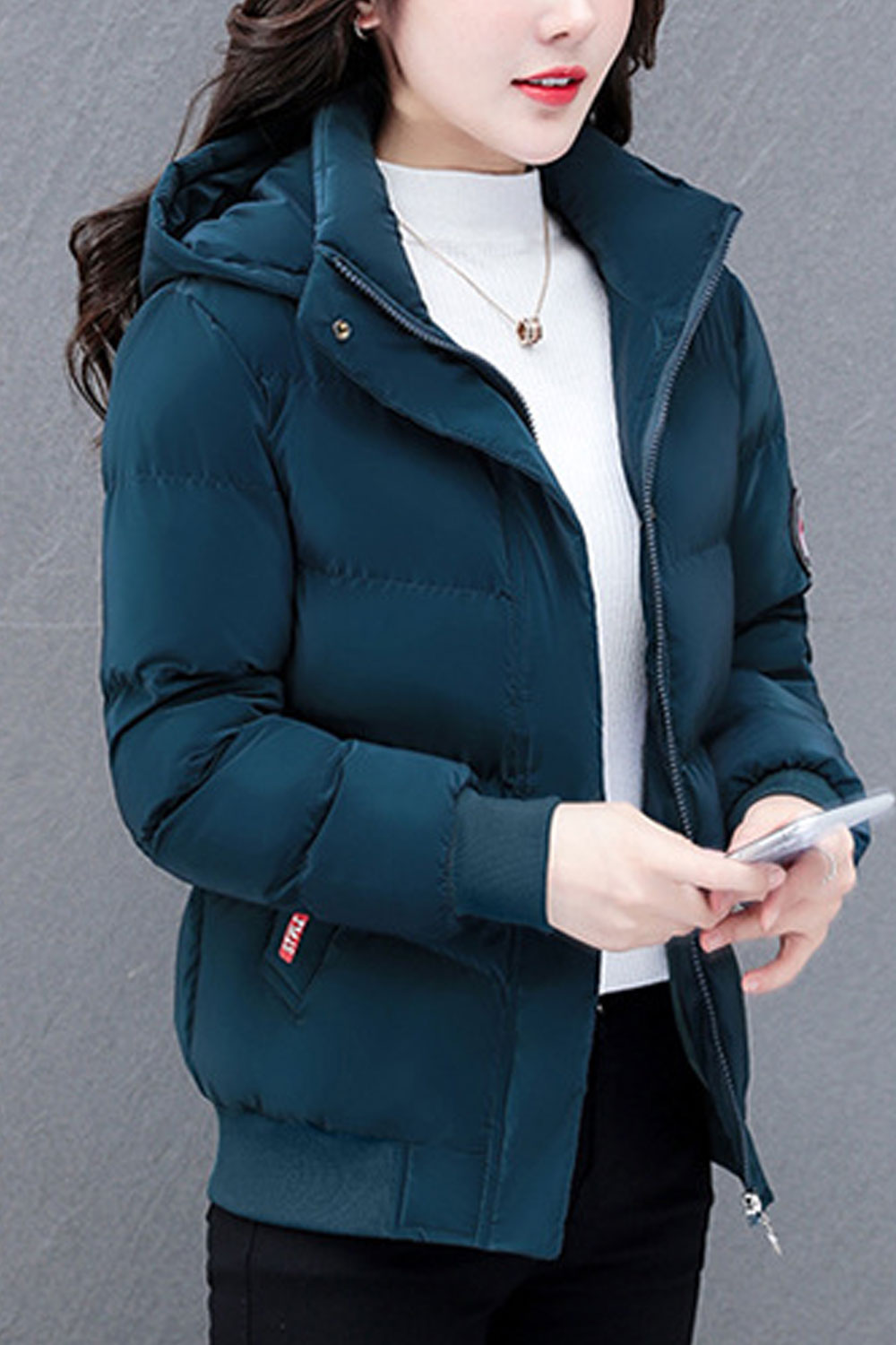 Women Heart- Melting Hooded Neck Knitted Ribbed Cuff & hem Buttoned Zipp Front Fastener Soft Winter Padded Jacket