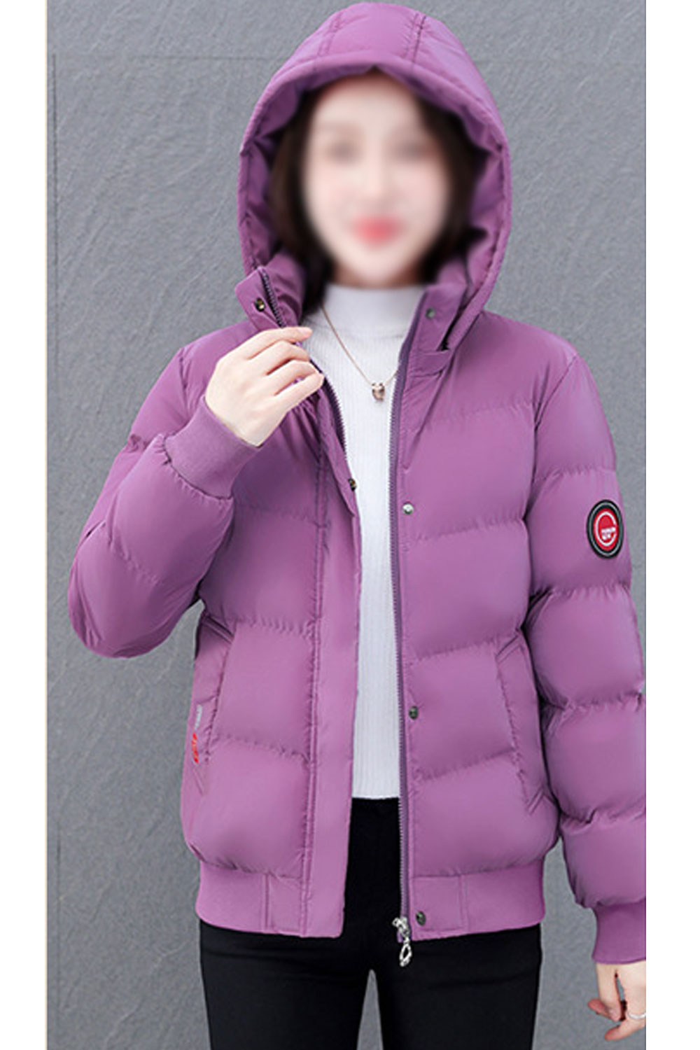 Women Heart- Melting Hooded Neck Knitted Ribbed Cuff & hem Buttoned Zipp Front Fastener Soft Winter Padded Jacket