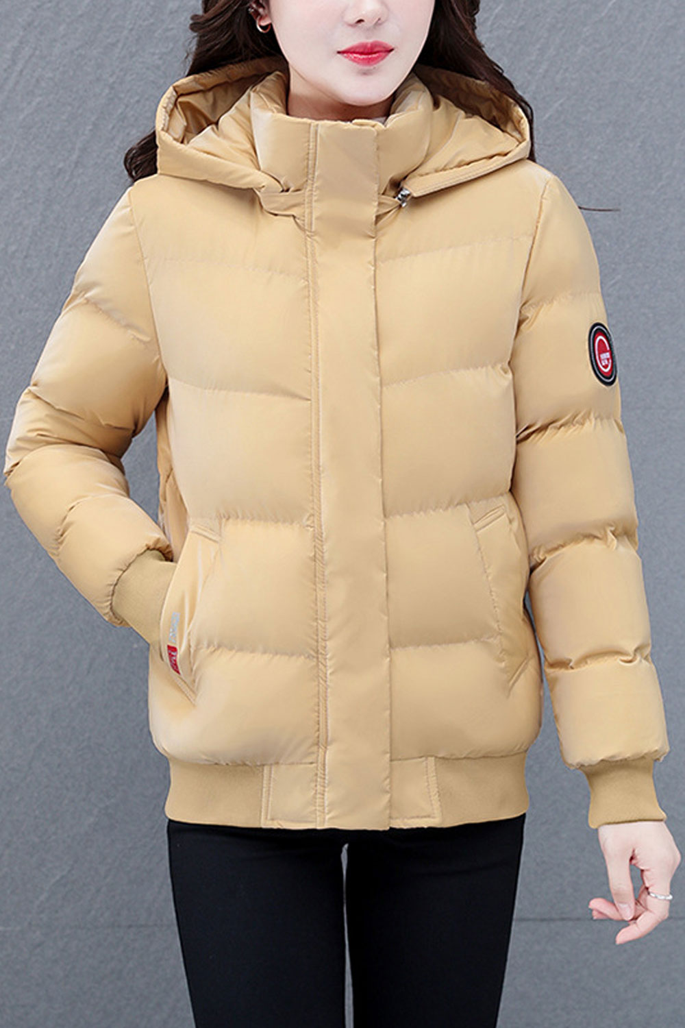 Women Heart- Melting Hooded Neck Knitted Ribbed Cuff & hem Buttoned Zipp Front Fastener Soft Winter Padded Jacket