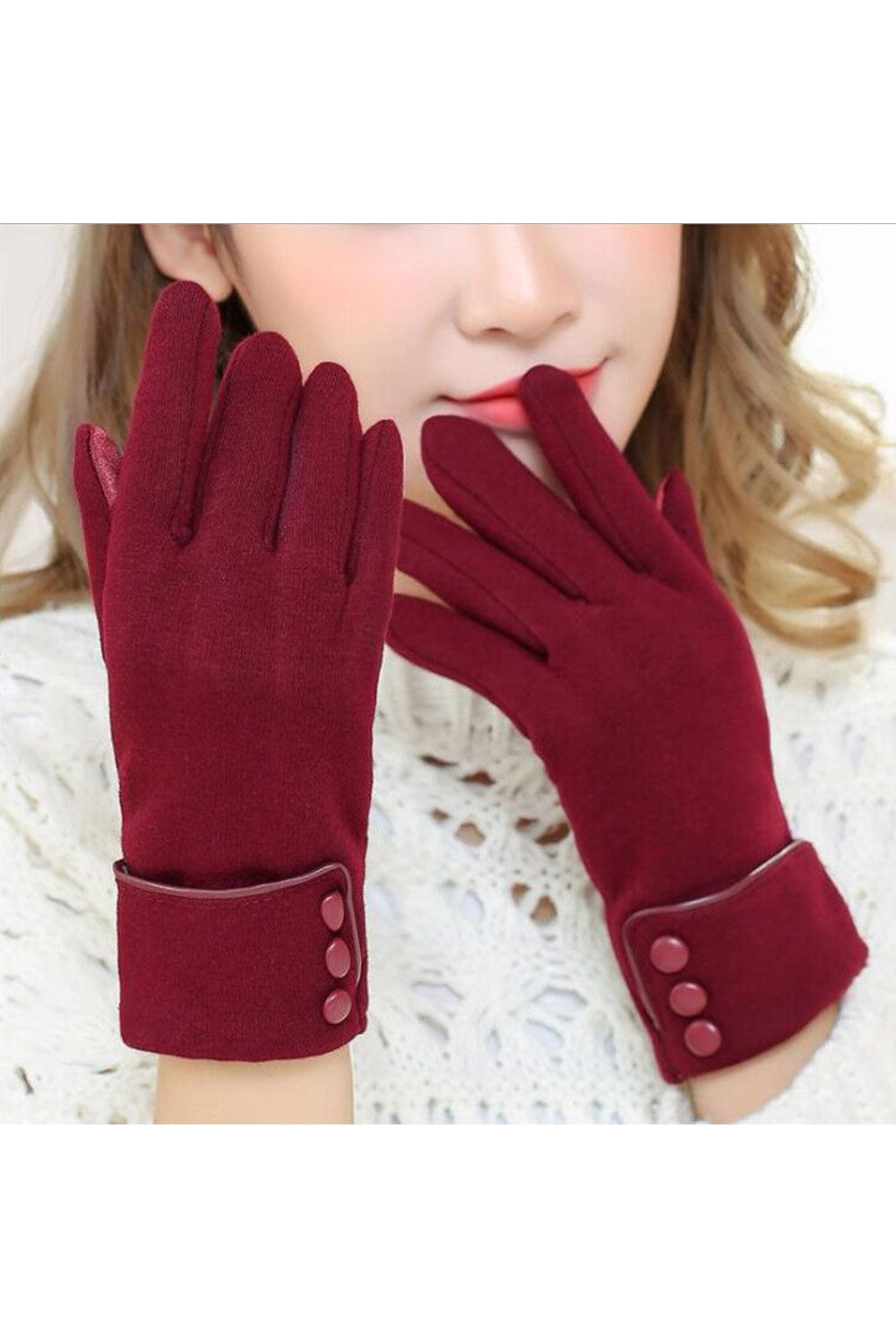 Women Superb Thick & Warm Fabric Crafted Button Closure Touch Screen Elegant & Winter Reliable Gloves