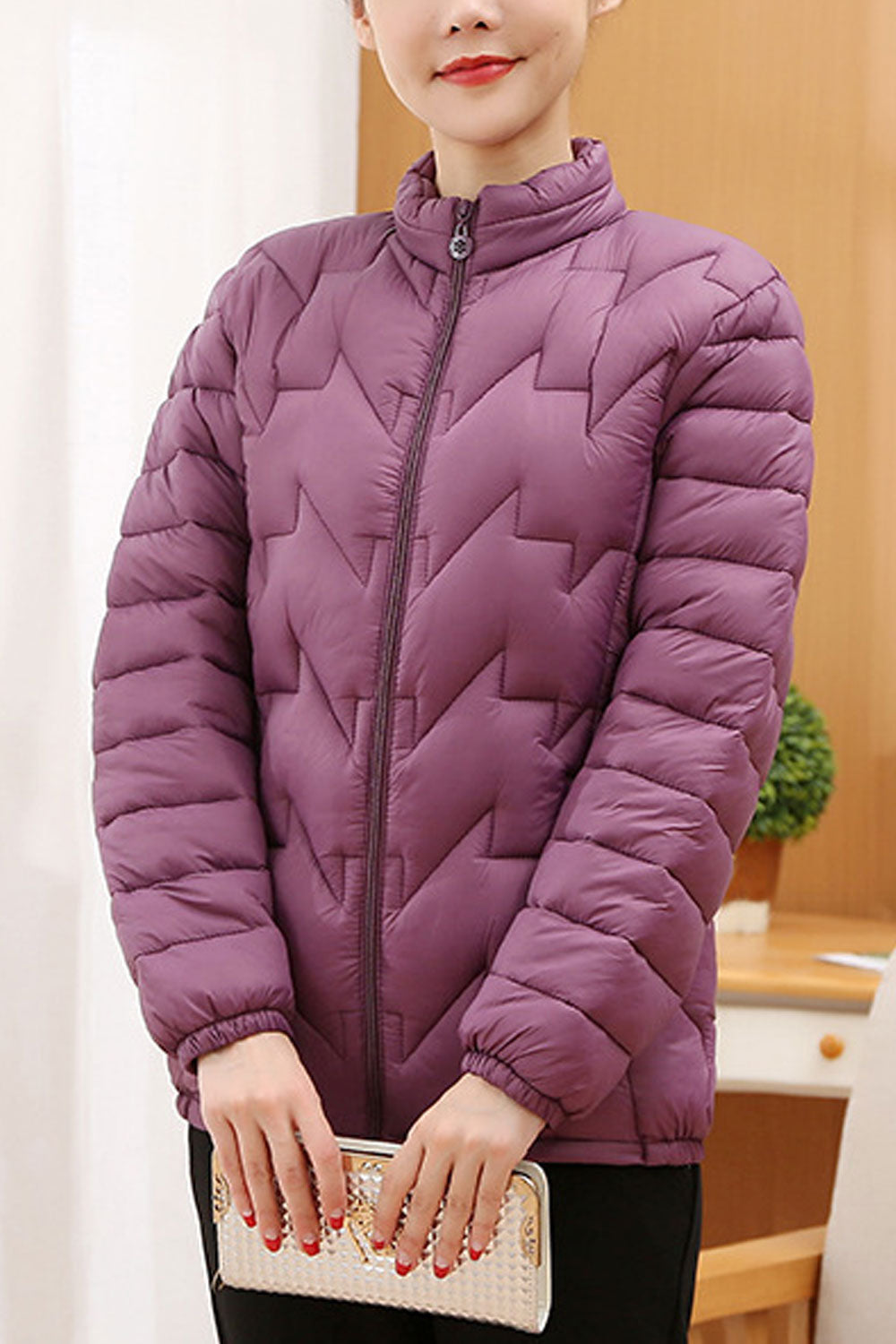 Women Enthralling Stand Collar Neck Stretchable Cuff Side Pockets & Front Zip Fastener Warm Winter Padded Jacket