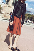 Women Beautiful Solid Color Slim Fit Leather Jacket
