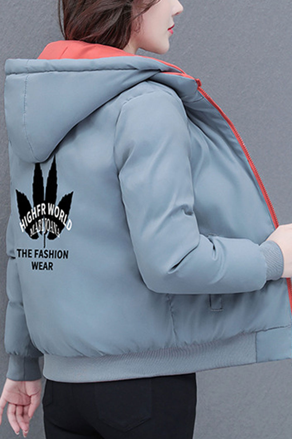 Women Attractive Double Sided Hooded Neck Knitted Ribbed Cuff & Hem Side Zippered Pocket Thick Winter Padded Jacket