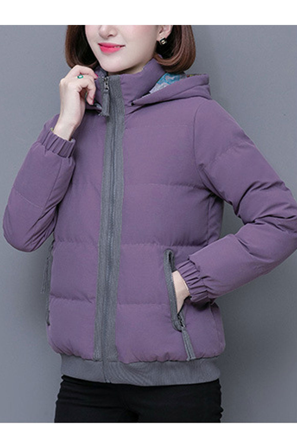 Women Fantastic Hooded Neck Contrast Knitted Hem & Front Zip Fastener Stretchable Cuff Warm Winter Padded Jacket