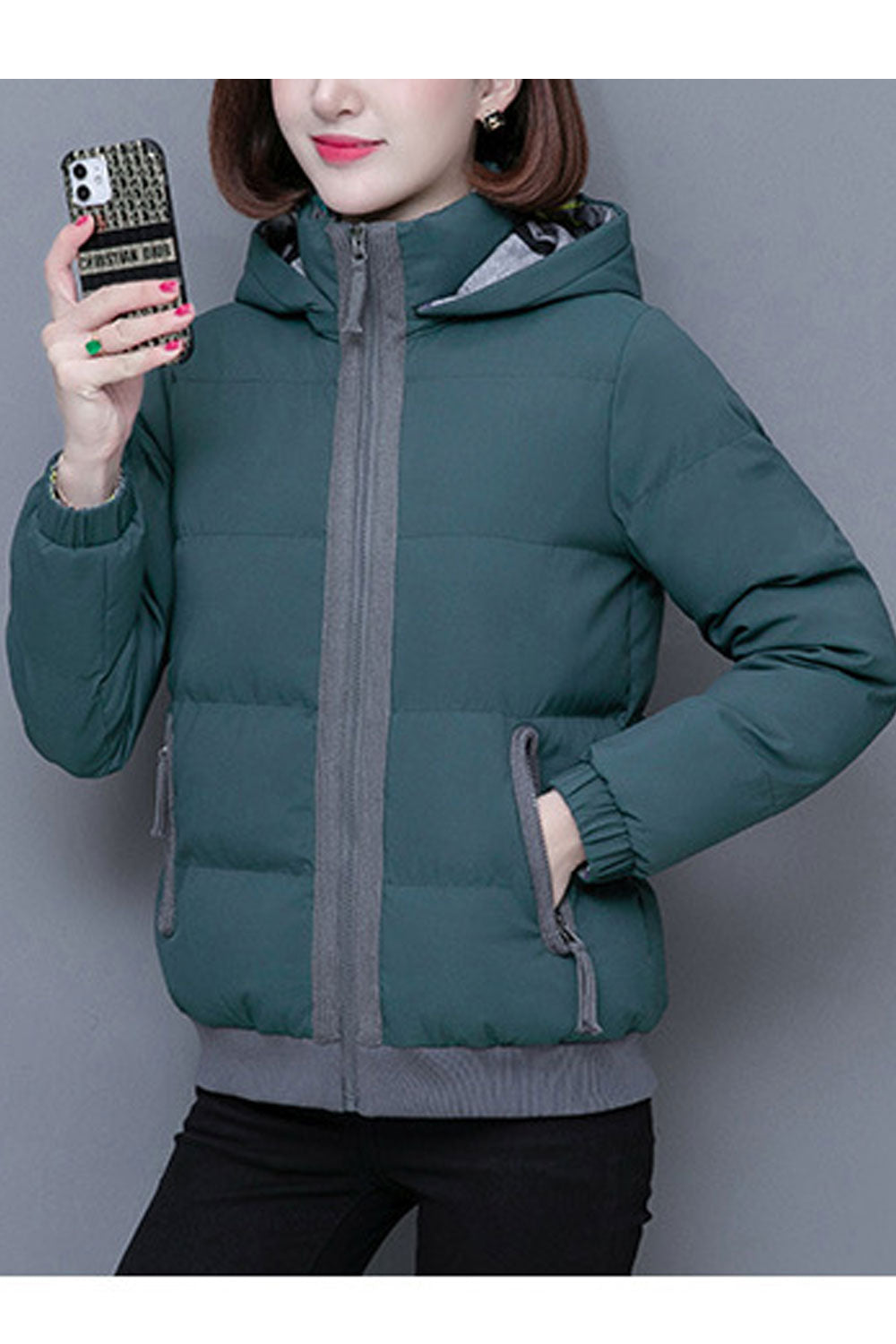 Women Fantastic Hooded Neck Contrast Knitted Hem & Front Zip Fastener Stretchable Cuff Warm Winter Padded Jacket