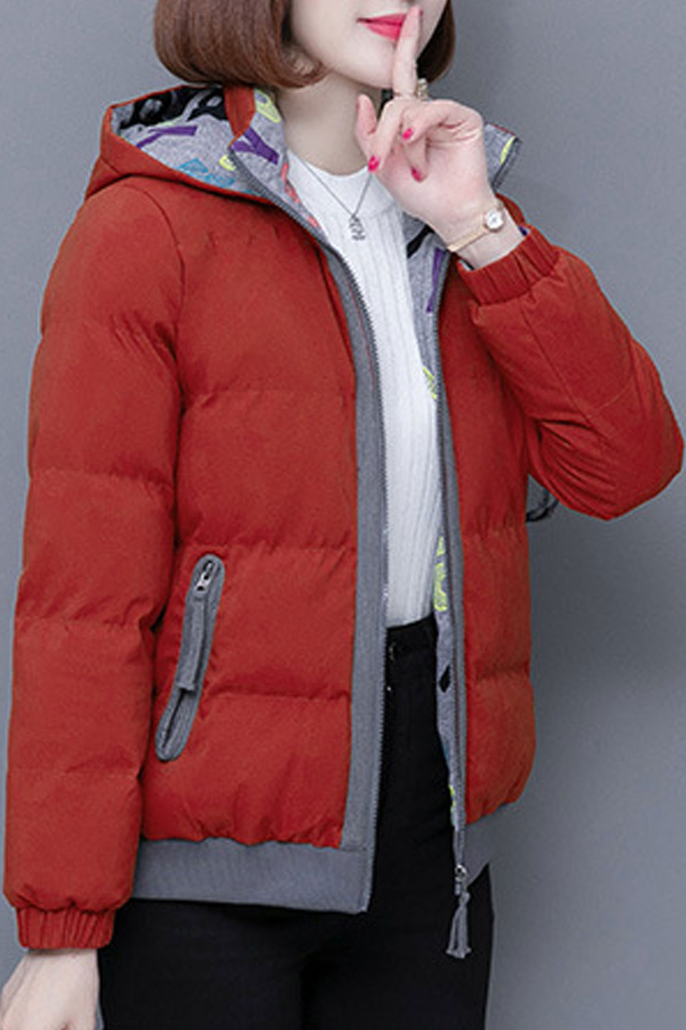 Women Fantastic Hooded Neck Contrast Knitted Hem & Front Zip Fastener Stretchable Cuff Warm Winter Padded Jacket