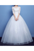 Women V-Neck 3/4 Sleeve Ball Gown Lace Dress