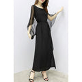 Women Flouncing Transparent Sleeves Long Dress