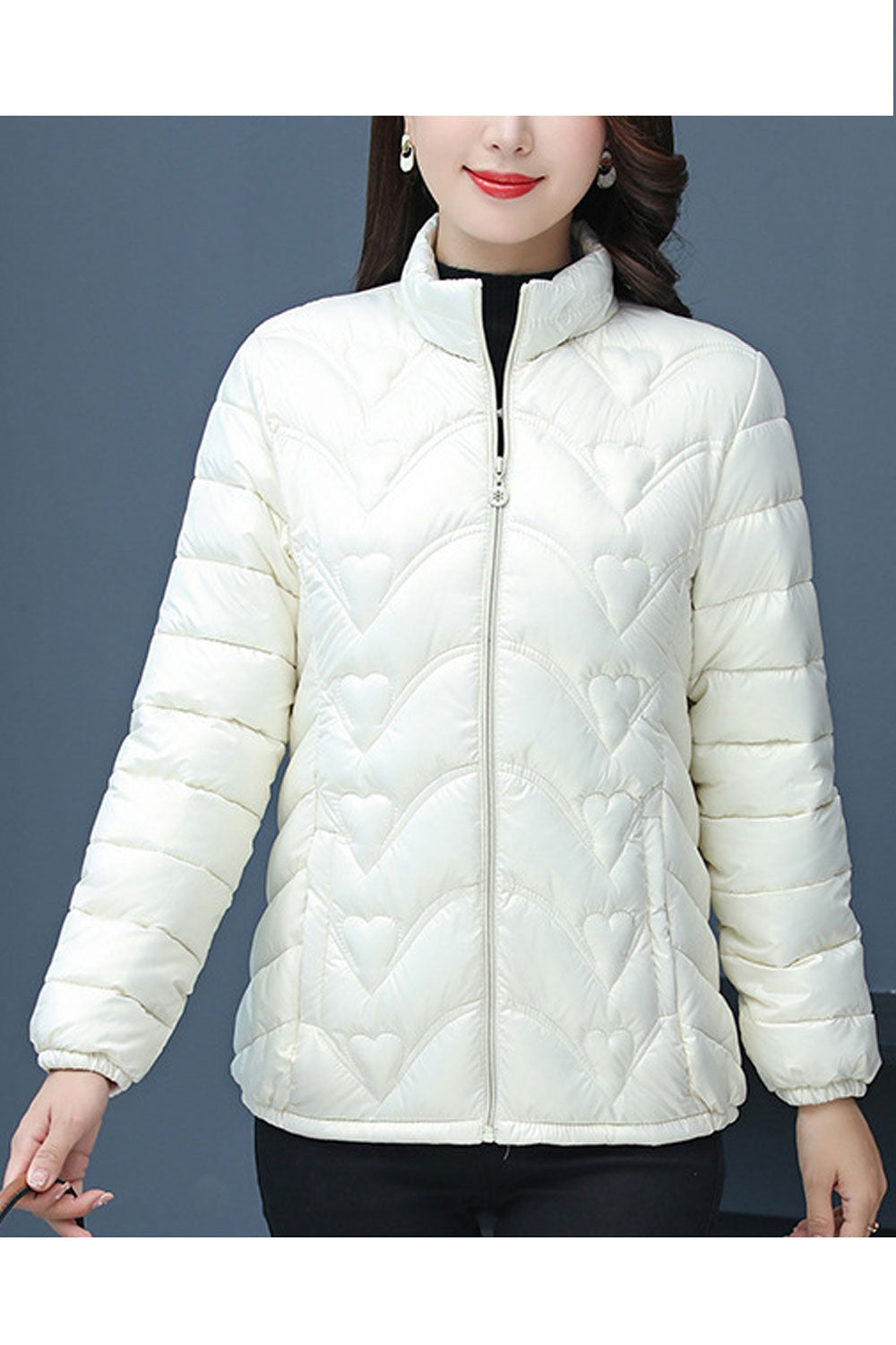 Women Decent Stand Up Collar Neck Stretchable Cuff Slash Pocket & Front Zip Closure Body Fit Warm Winter Padded Jacket
