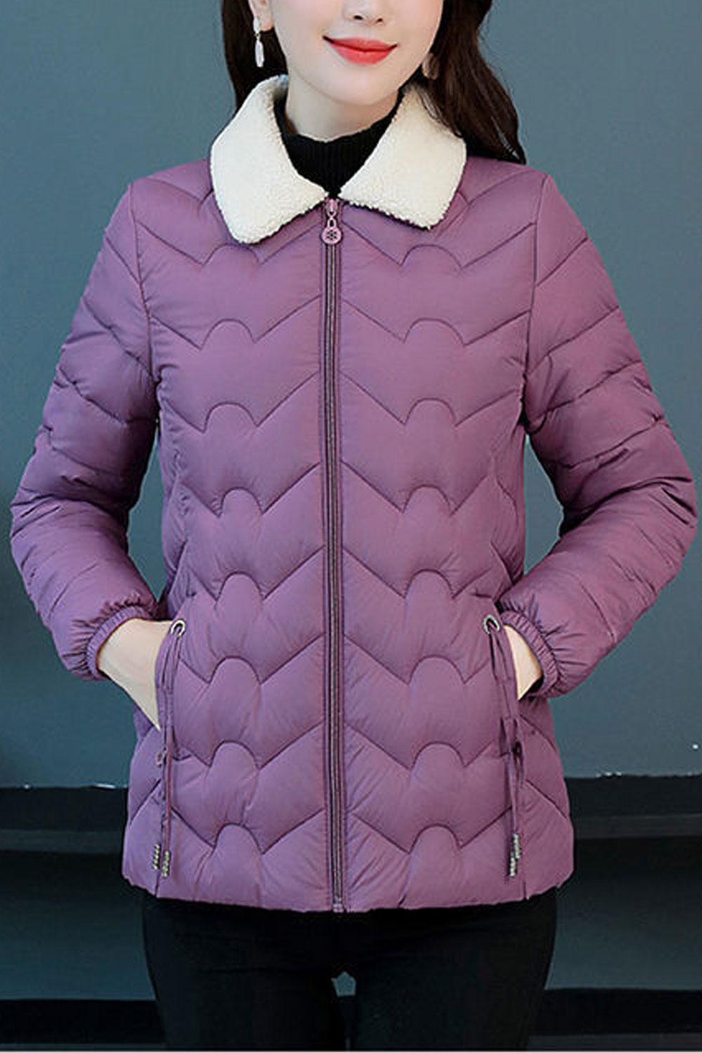 Women Charming Baffle Styled Jacket Contrast Collar Neck Stretchable Cuff Drawstring Pocket & Front Zip Fastener Soft Winter Pad