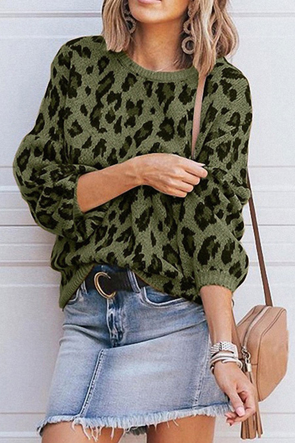 Women Stylish Leopard Pattern Loose Sweater