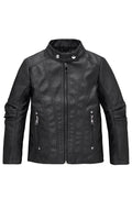 Kid Girl Superb Stand Up Collar Front Zippered Slash Pocket Winter Leather Jacket