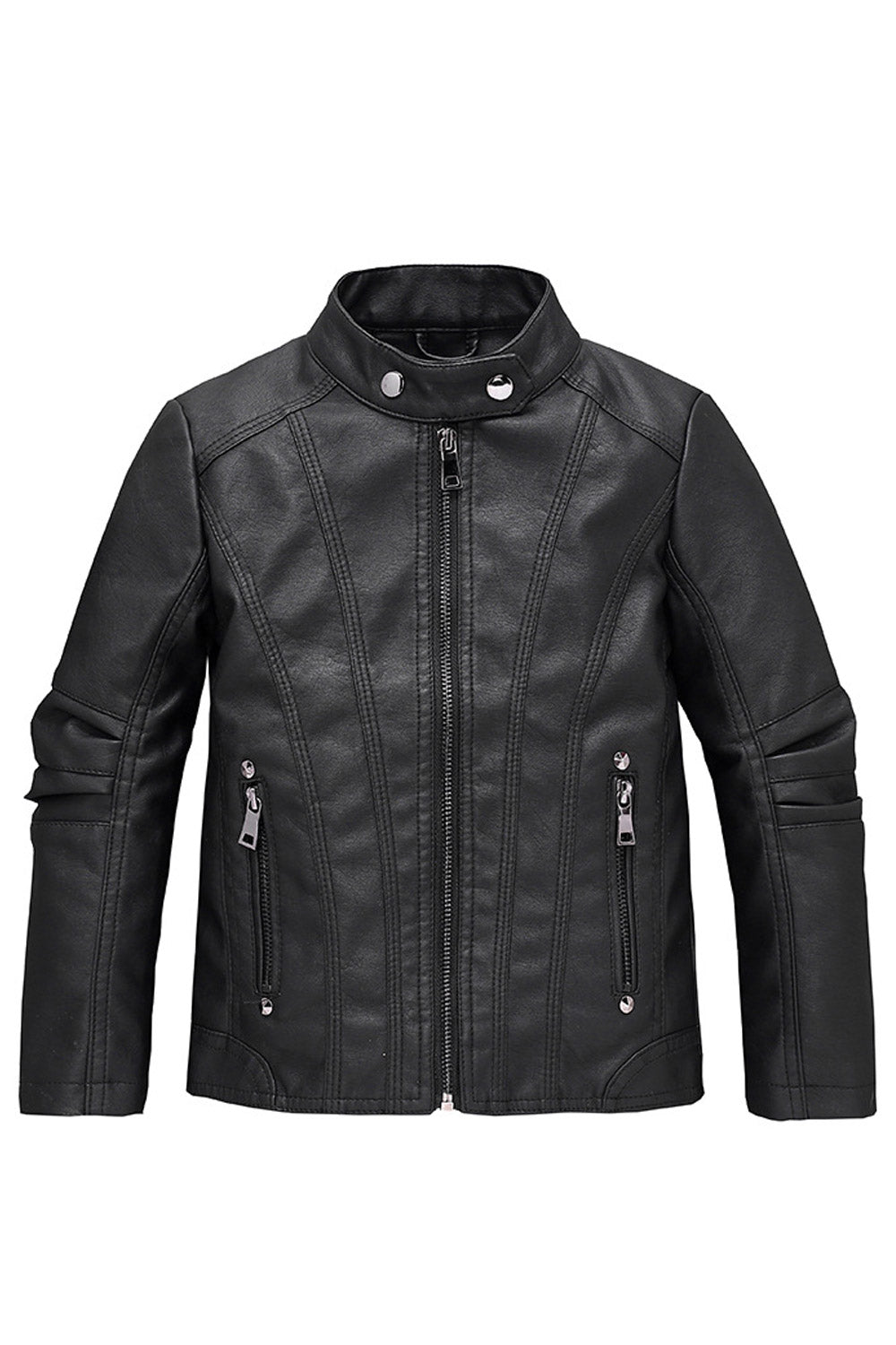 Kid Girl Superb Stand Up Collar Front Zippered Slash Pocket Winter Leather Jacket