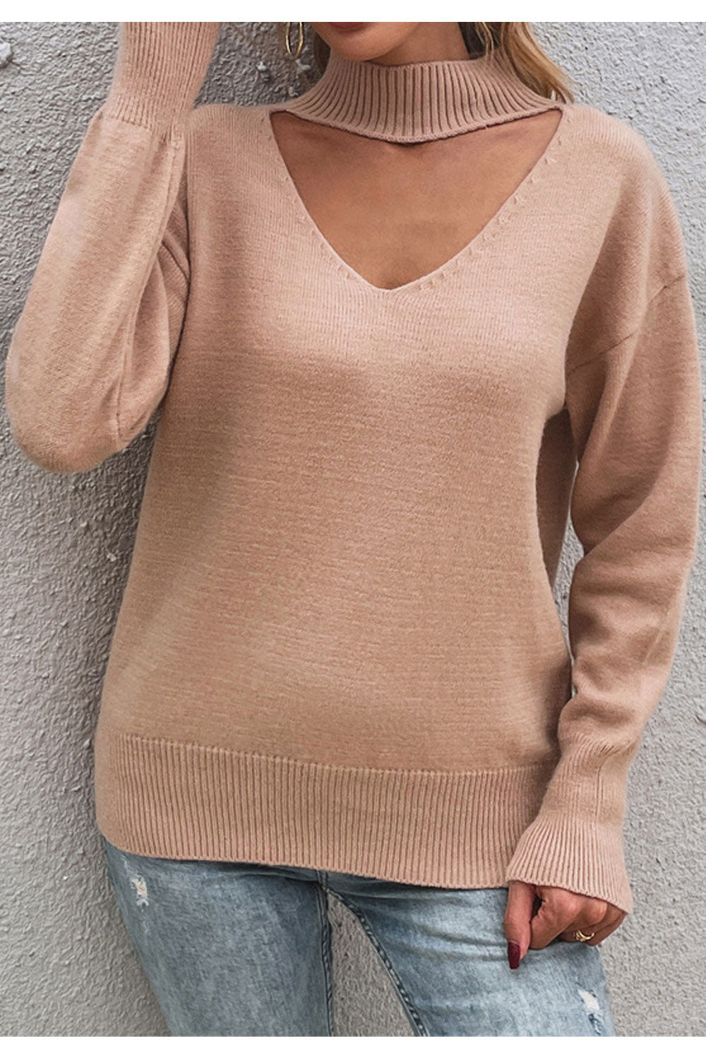 Women Elegant Hanging V-Neck Style Long Sleeve Awesome Warm Winter Sweater