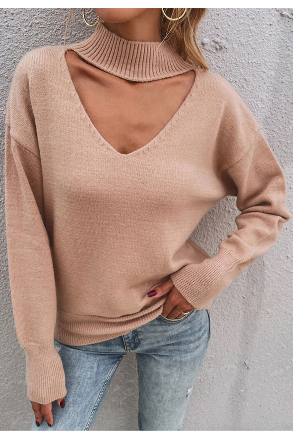 Women Elegant Hanging V-Neck Style Long Sleeve Awesome Warm Winter Sweater