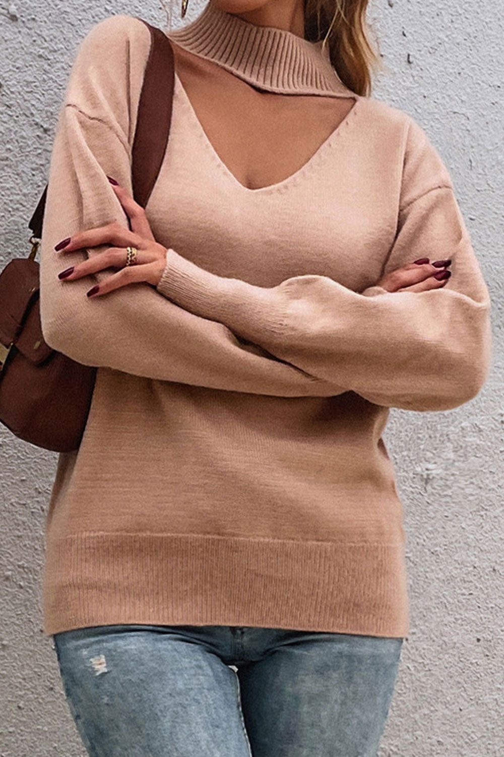 Women Elegant Hanging V-Neck Style Long Sleeve Awesome Warm Winter Sweater