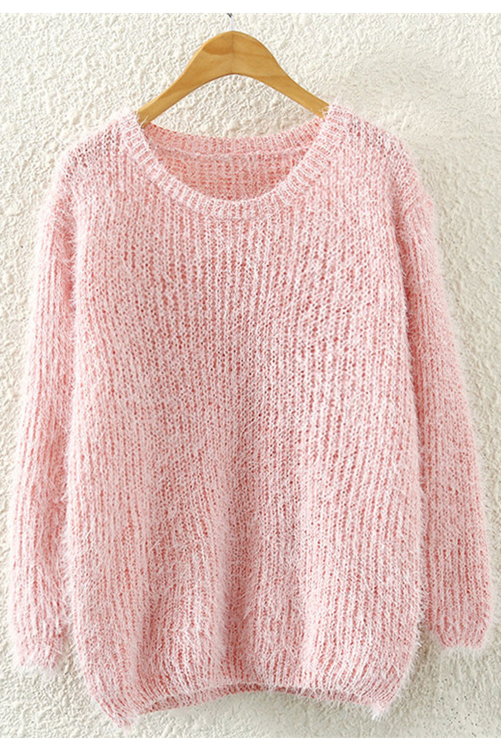 Women Graceful Round Neck Stretchable Cuff & Hem Mohair Soft Winter Sweater