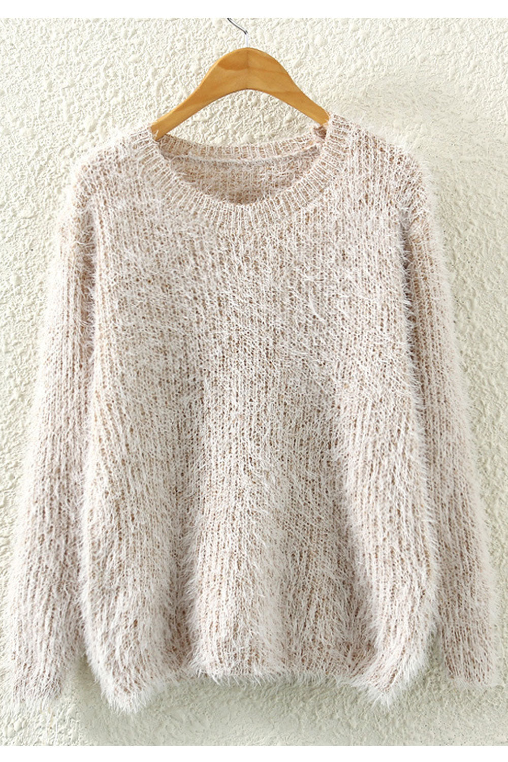 Women Graceful Round Neck Stretchable Cuff & Hem Mohair Soft Winter Sweater
