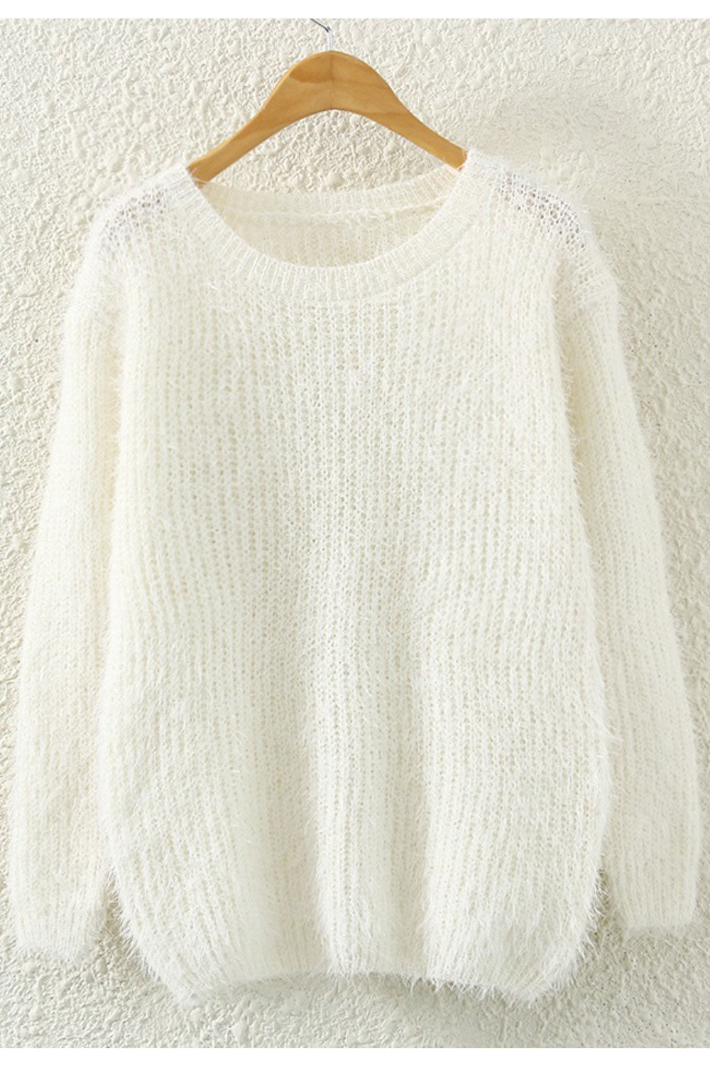 Women Graceful Round Neck Stretchable Cuff & Hem Mohair Soft Winter Sweater