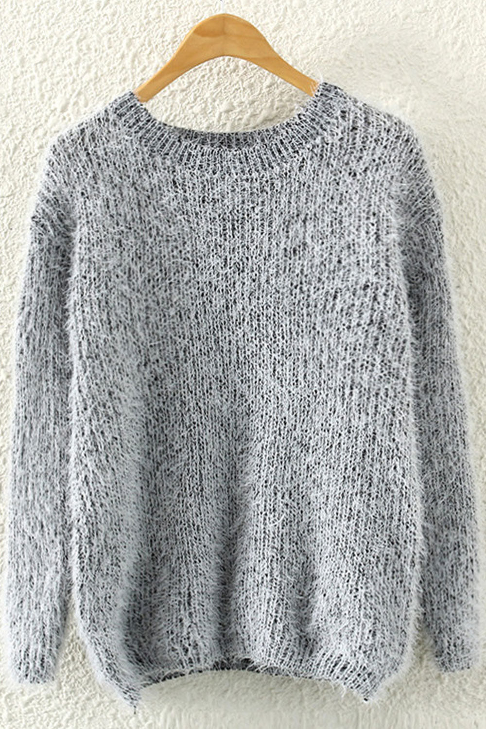 Women Graceful Round Neck Stretchable Cuff & Hem Mohair Soft Winter Sweater
