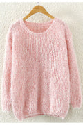 Women Graceful Round Neck Stretchable Cuff & Hem Mohair Soft Winter Sweater