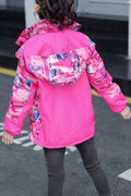 Kids Girls Fascinating Designed Pretty Printed Pattern Hooded Long Sleeve Two-In-One Winter Jacket