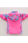 Kid Girl Printed Hooded Neck Slash Zippered & Ribbed Cuff Pocket Winter Jacket.
