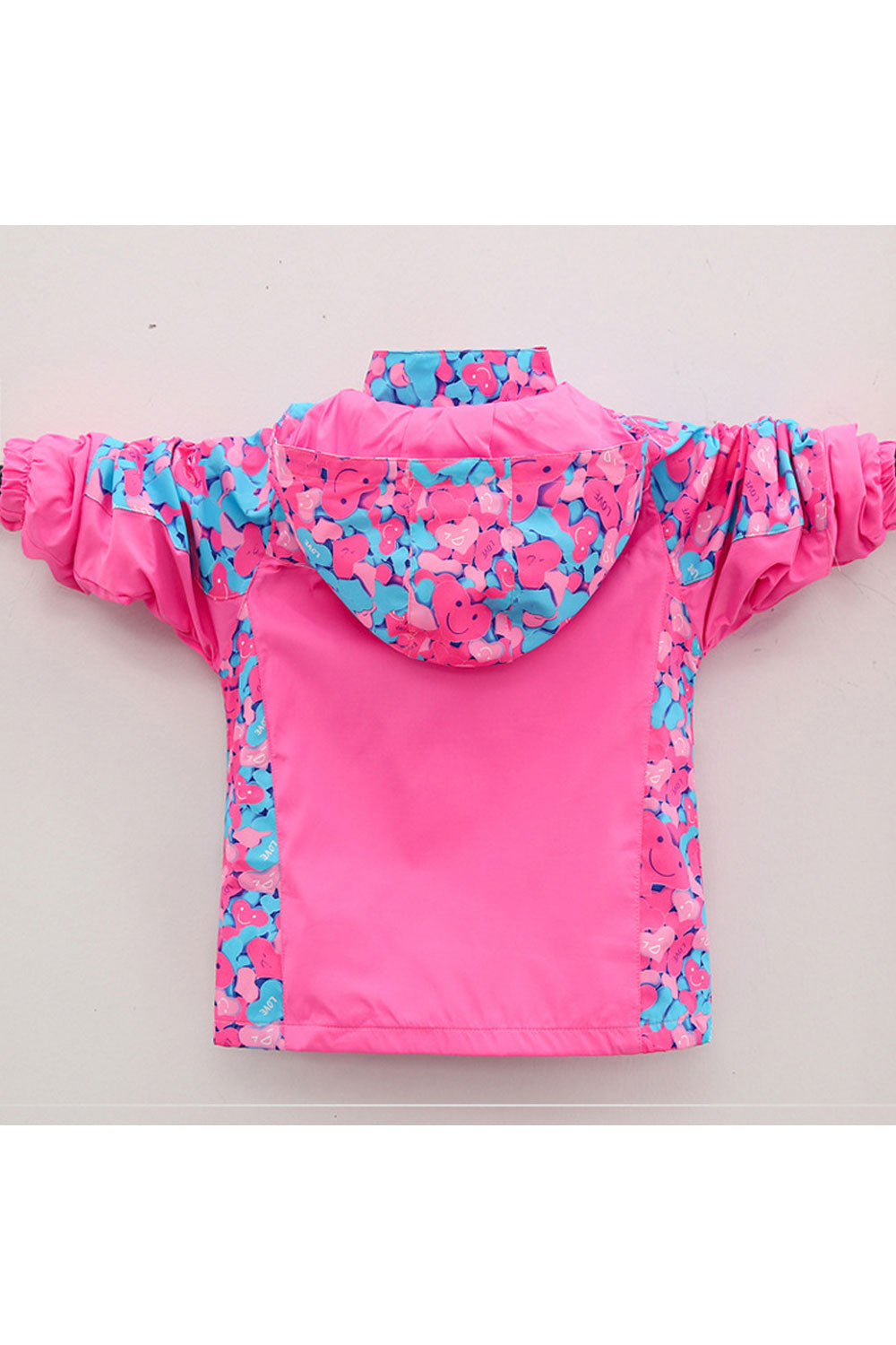 Kid Girl Printed Hooded Neck Slash Zippered & Ribbed Cuff Pocket Winter Jacket.