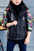 Kid Girl Camouflage Printed Hooded Neck Ribbed Cuff & Slash Pocket Winter Jacket.