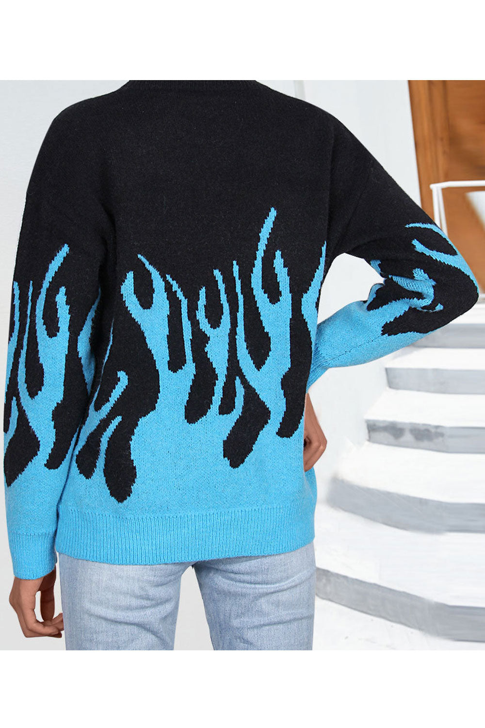 Women Incredible Flame Printed Round Neck Comfy Knitted Winter Sweater