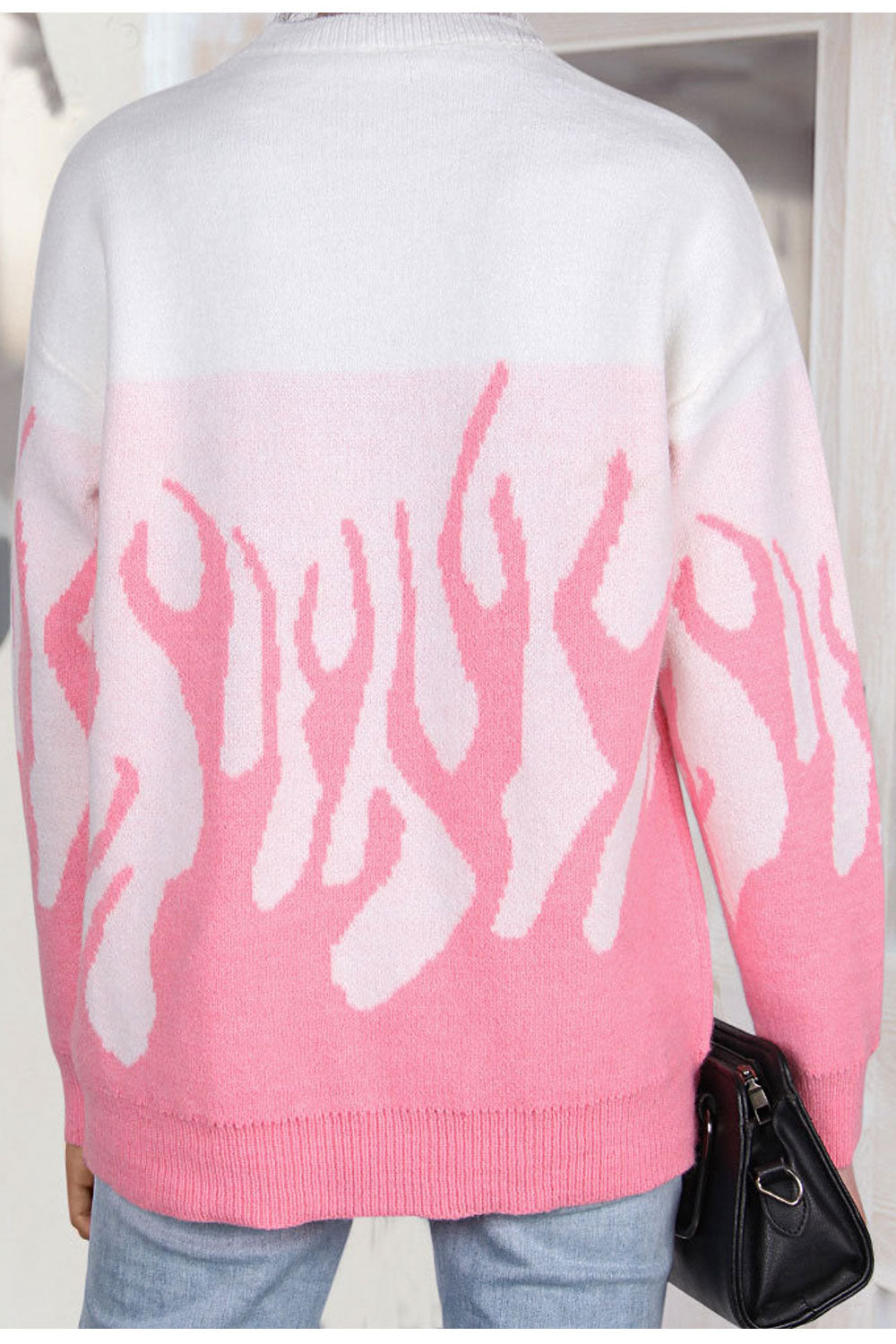 Women Incredible Flame Printed Round Neck Comfy Knitted Winter Sweater