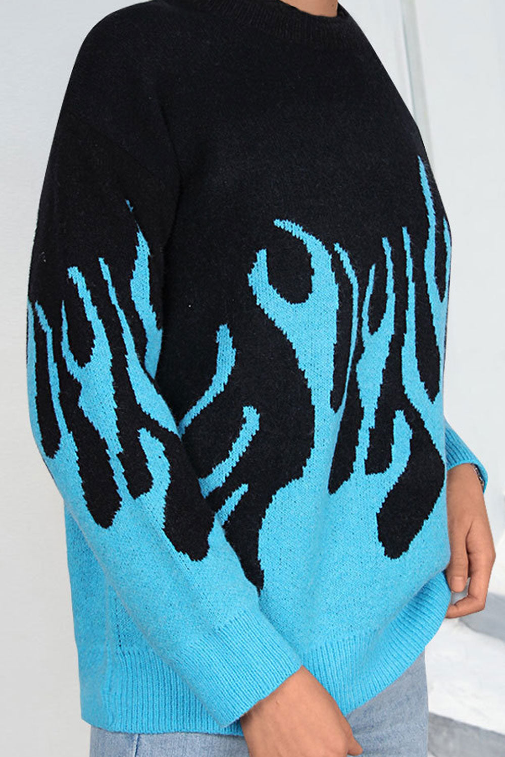 Women Incredible Flame Printed Round Neck Comfy Knitted Winter Sweater