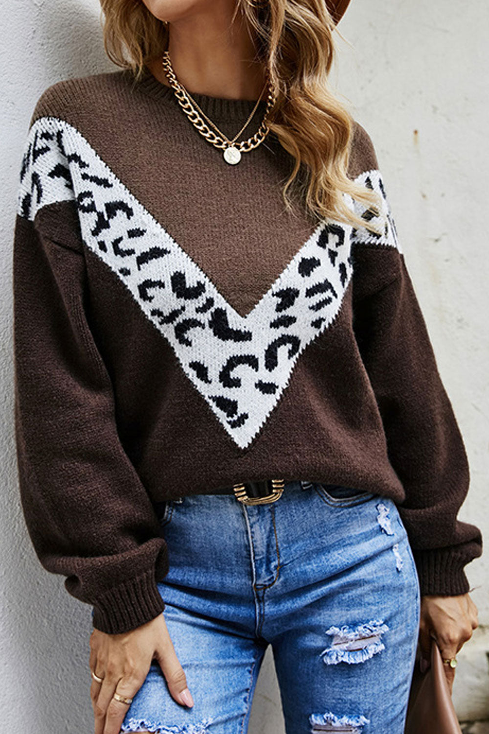 Women knitted Printed Patterned Round Neck & Ribbed cuff Aesthetic Winter Sweater
