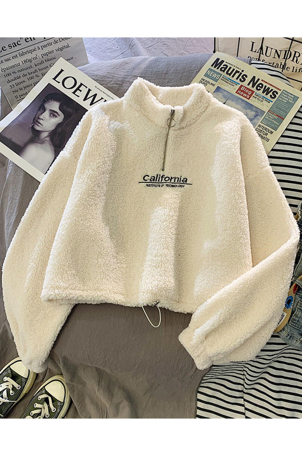 Women Pacifying Soft & Warm Zipper Neckline Letter Pattern Knitted Winter Sweater