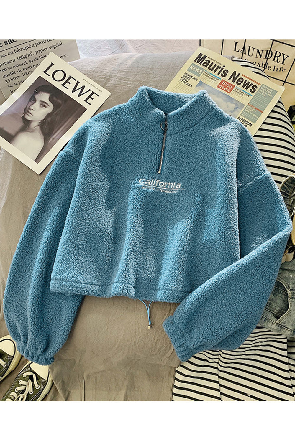 Women Pacifying Soft & Warm Zipper Neckline Letter Pattern Knitted Winter Sweater