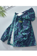 Kid Girl Letter Printed Hooded Neck Front Zippered & Ribbed Cuff Winter Jacket