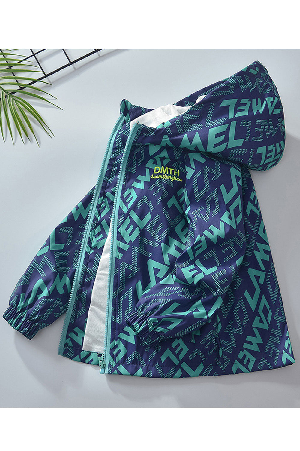 Kid Girl Letter Printed Hooded Neck Front Zippered & Ribbed Cuff Winter Jacket
