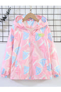 Kid Girl Symmetric Shape Printed Hooded Neck Front Zippered & Ribbed Cuff Winter Jacket.