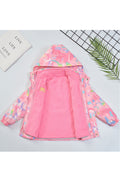 Kid Girl Texture Printed Hooded Neck Ribbed Cuff & Woolen Linen Winter Jacket