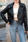 Women Fashionable Solid Pattern Zip Closure Long Sleeve Awesome Winter Leather Jacket