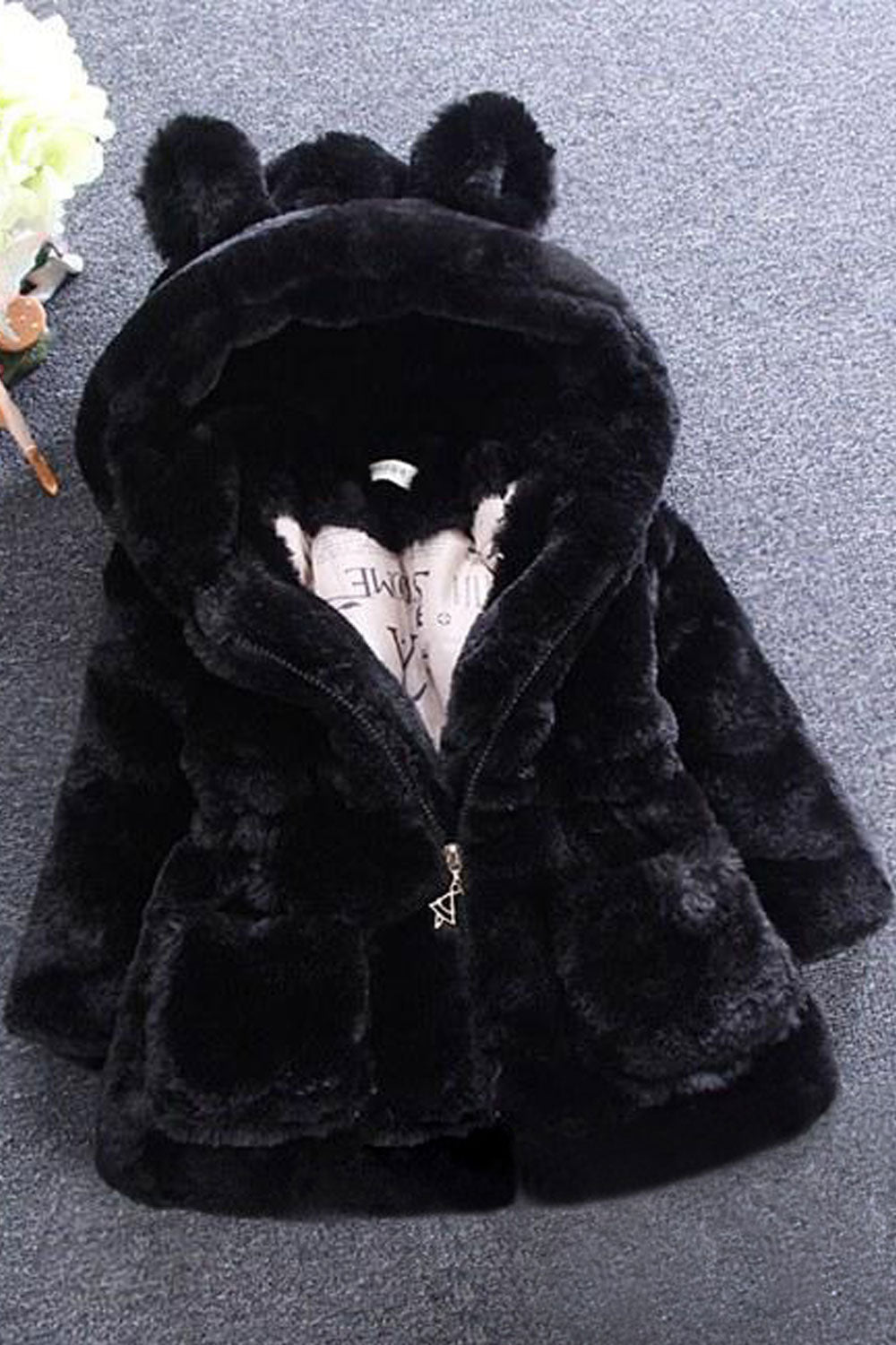 Kids Girls Superb Button Closure Cute Hooded Front Pockets Comfortable Winter Jacket