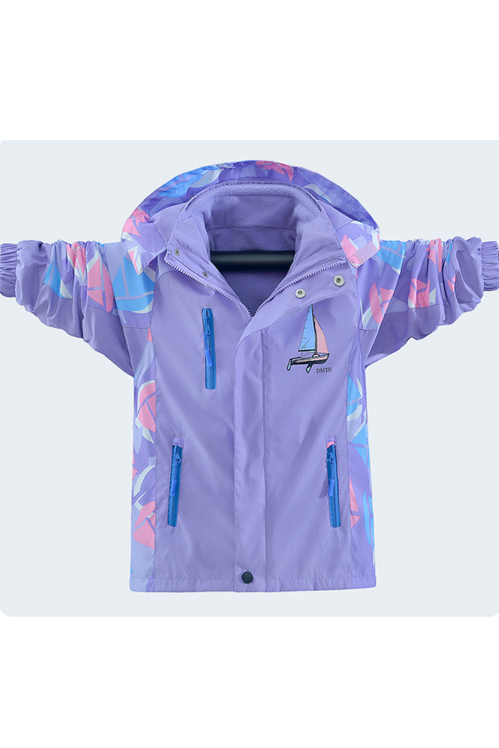 Kid Girl Ship Printed Hoode Neck Ribbed Cuff & Front Zippered Thickened Winter Jacket.