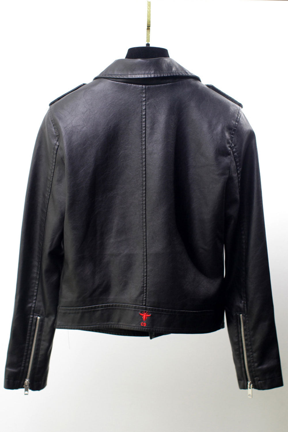 Women Fascinating Cross Zip Closure Lapel Collar Zippered Cuff Dilute Winter Leather Jacket