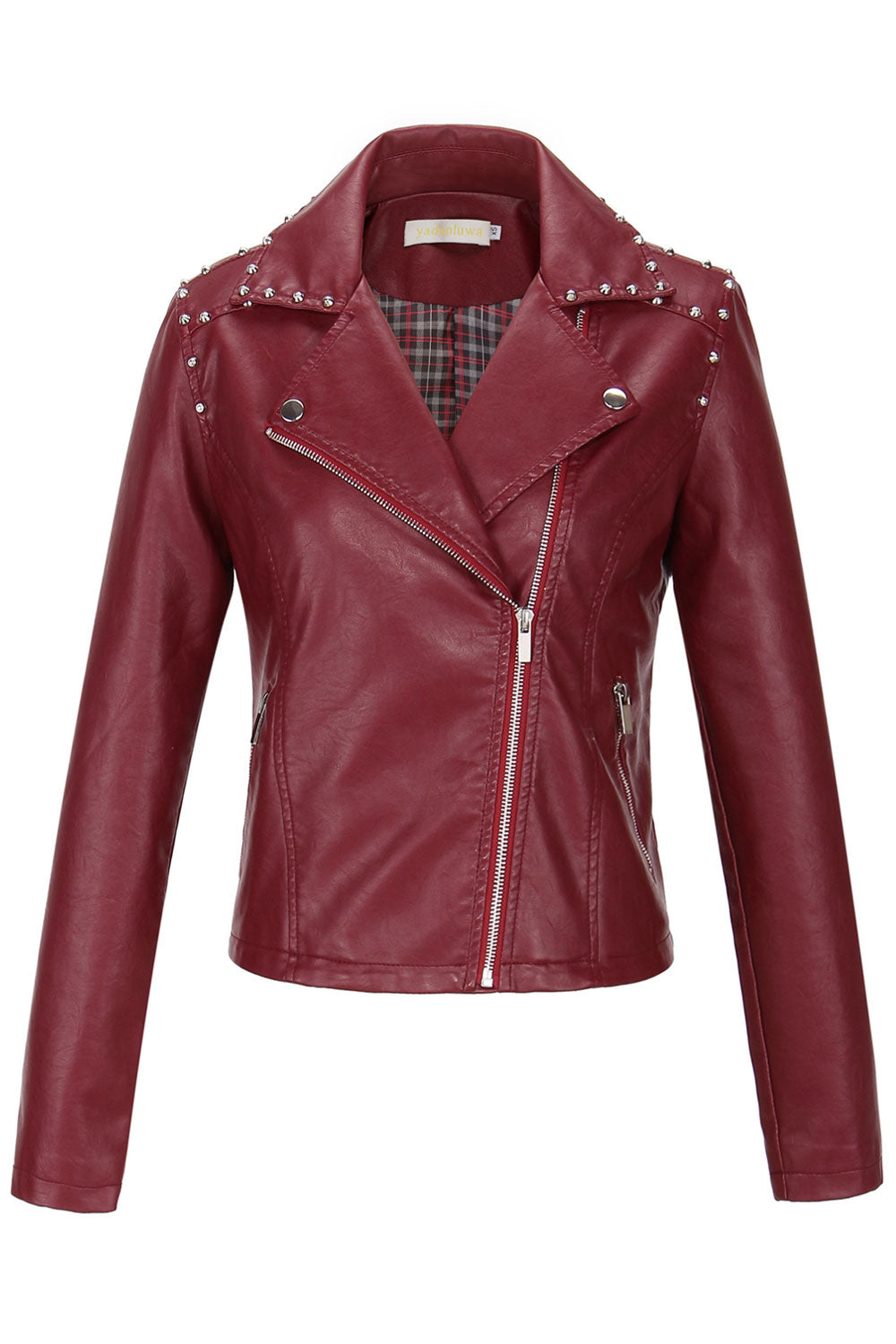 Women Fancy Beads Decorated Cross Zip Closure Backside Snake Printed Modern Leather Jacket