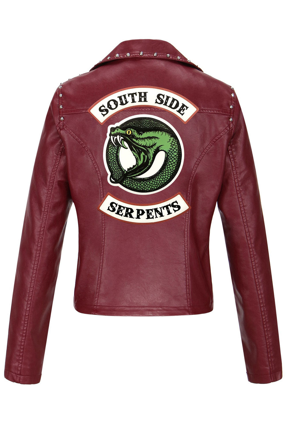 Women Fancy Beads Decorated Cross Zip Closure Backside Snake Printed Modern Leather Jacket