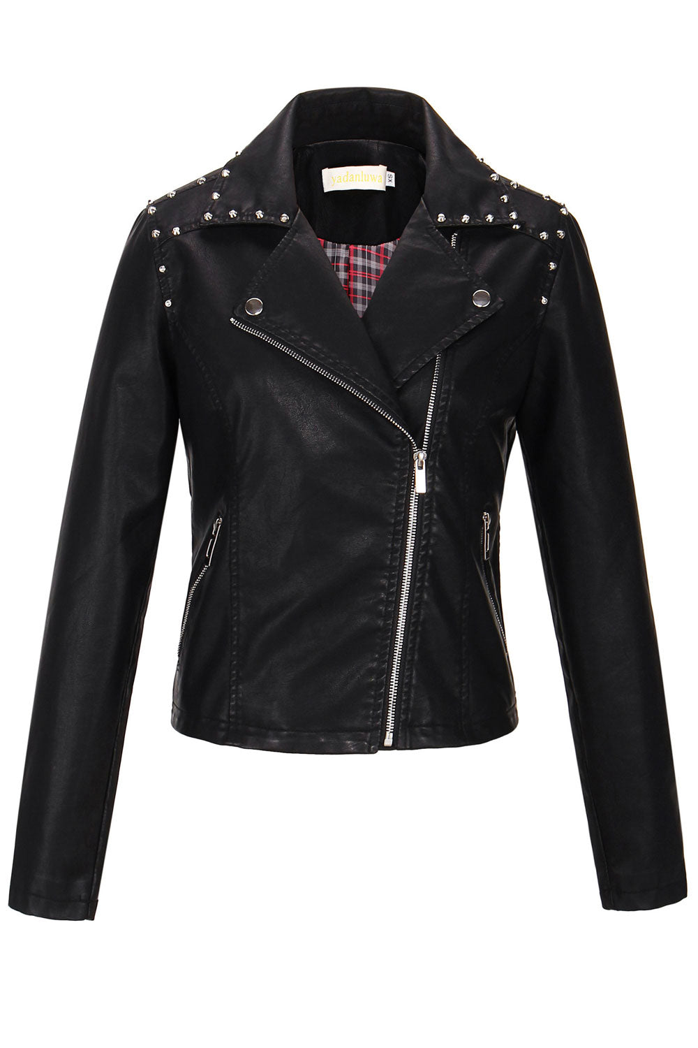 Women Fancy Beads Decorated Cross Zip Closure Backside Snake Printed Modern Leather Jacket