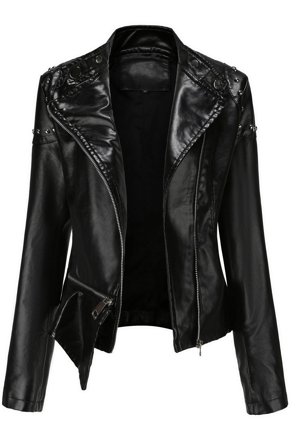 Women Attractive Lapel Collar Neck Irregular Hem & Cross Fastener Soft Winter Leather Jacket