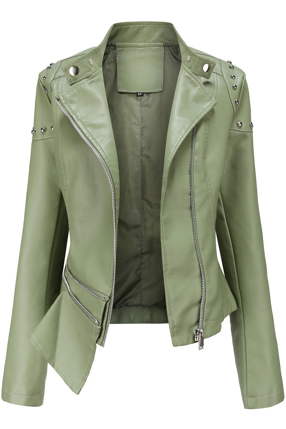 Women Attractive Lapel Collar Neck Irregular Hem & Cross Fastener Soft Winter Leather Jacket