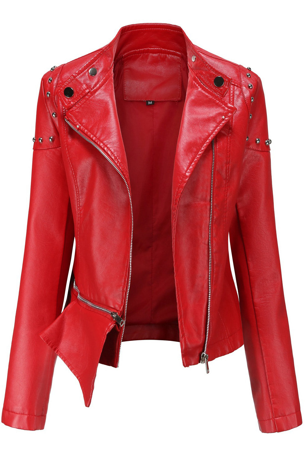 Women Attractive Lapel Collar Neck Irregular Hem & Cross Fastener Soft Winter Leather Jacket