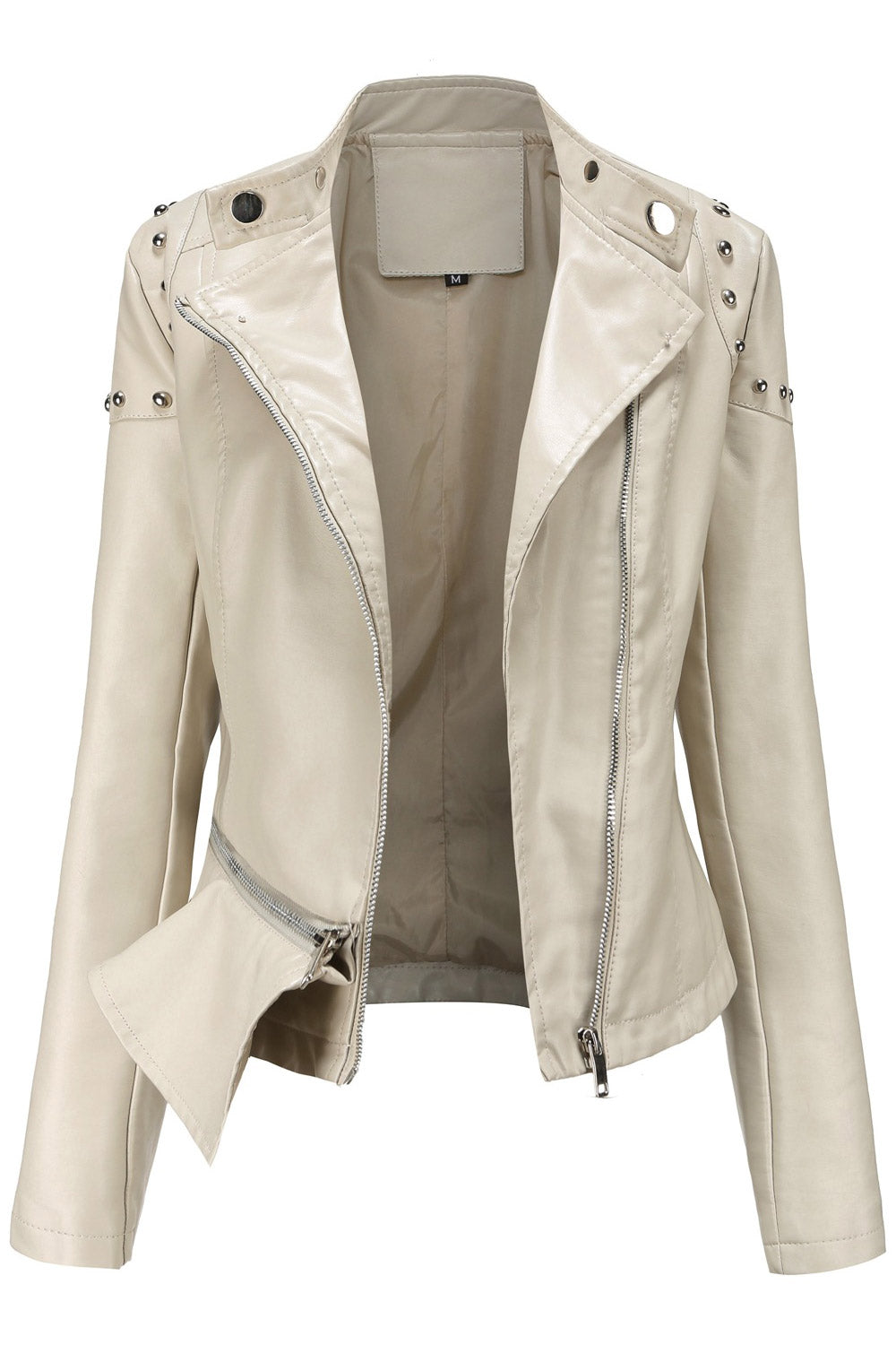 Women Attractive Lapel Collar Neck Irregular Hem & Cross Fastener Soft Winter Leather Jacket
